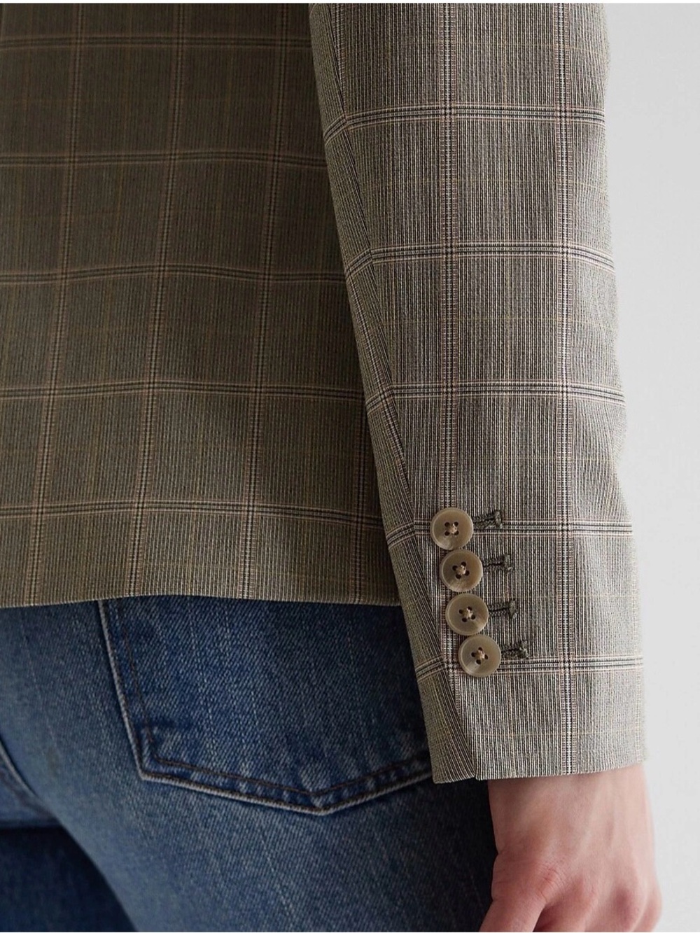 Express Plaid Boyfriend Blazer Jacket Size Medium NWT Neutral Tan Olive - Picture 5 of 8